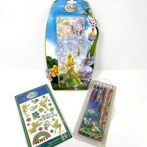 Disney Fairies Tinker Bell Set Sticky Notes Glitter Tattoos Color Pencils